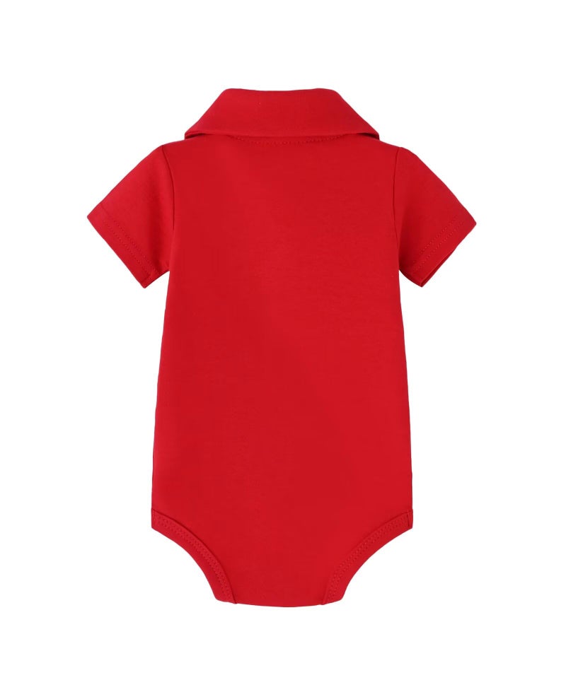 Teach Leanbh Baby Boys Pure Color Cotton Short Long Sleeve Polo Bodysuit 3-24 Months (Red, 9 Months) - Image 2